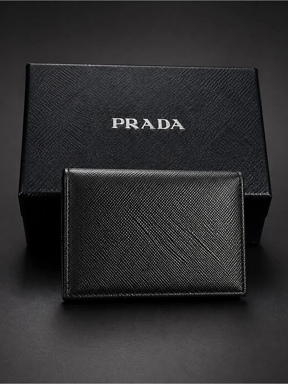Authentic Prada Black Textured Leather Key & Card Holder with Silver Logo